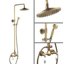 Wall Mounted Two Ceramics Handles Antique Brass Bathroom Waterfall 8 inch Rain Shower Handshower Faucet Set Mixer Tap aan103 2024 - buy cheap