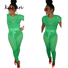 Kakan-mono informal de malla para mujer, traje sexy de neón, verde y naranja, pantalones ajustados de una pieza con cinturón, novedad de verano 2024 - compra barato