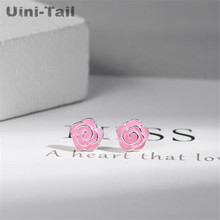Uini-tail quente novo 925 prata esterlina coreano doce rosa rosa flor brincos menina moda tendência bonito brincos de alta qualidade ed273 2024 - compre barato