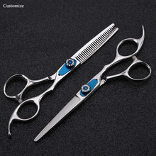 Customize logo japan steel 6 inch gem cut hair salon scissors cutting barber makas haircut Thinning shears hairdressing scissors 2024 - buy cheap