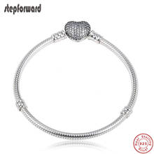 Hot Sale Classic Good Quality 100% 925 Sterling Silver MOMENTS Silver Bracelet With Pave Heart Clasp Bracelets For Women Gifts 2024 - buy cheap