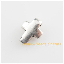 40 New Pendants Tiny Smooth Cross Tibetan Silver Color Charms 8x11mm 2024 - buy cheap