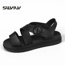 SWYIVY-Sandalias planas para mujer, zapatos de verano, sandalias de playa de mujer cómodas, color blanco, color negro, talla 40, novedad de 2019 2024 - compra barato