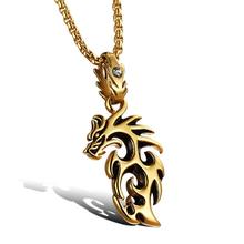 Mens Titanium Steel Flame Dragon Necklace Jeweled Pendant Necklaces 316L Anti Allery Classic Trendy Fashion Boyfriend Cool Gift 2024 - buy cheap