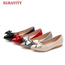 XGRAVITY All Matched Big Size Female Pointed Toe Flats Elegant Comfortable Patent Leather Butterfly Know Flat Shoes Woman A117 2024 - buy cheap