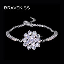 BRAVEKISS-pulsera plana de circonia cúbica para mujer y niña, brazalete con flor y piedra, brazalete de cadena, joyería de boda, BUB0040B 2024 - compra barato