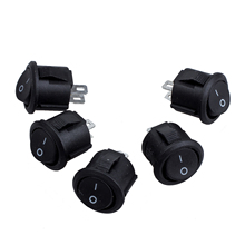Spst botão preto liga/desliga, interruptor rocker redondo ac 6a/125v 3a/250v, 5 peças