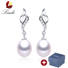 High Luster 100% Natural Freshwater Pearl Drop Earrings For Women Fashion Silver Zircon Wedding Jewelry Classic Pearl Earrings 2024 - buy cheap