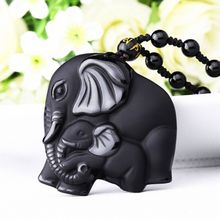 OPPOHERE Natural Black Obsidian Hand Carved Cute Elephant Lucky Pendant Beads Necklace Adjustable Chain Necklace Jewelry LUCK 2024 - buy cheap