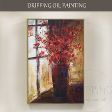 Pintura a óleo em tela, pintura clássica de alta qualidade na mão, flor vermelha em vaso, pintura a óleo para decoração da sala de estar 2024 - compre barato