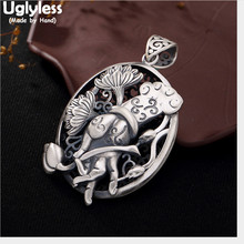 Uglyless 100% Real 990 Pure Silver Bergamot Lotus Pendant Necklaces No Chains Handmade Hollow Flower Pendants Buddhism Jewelry 2024 - buy cheap
