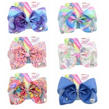 1piece 8"  Jojo Bows Mermaid Heart Dots Print Hair Bows With Clips Unicorn Horn For Girls Colorful Hairpins Hair Accessory 2024 - buy cheap