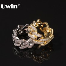 UWIN-anillos de cadena de eslabones de 14mm para hombre, joyería ostentosa de Zirconia cúbica, Color dorado, 2 filas 2024 - compra barato