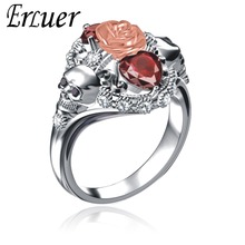 ERLUER  Austrian Crystal CZ Gothic Skull Flower Rose Rings For Women Girls Silver Plated Luxury Jewelry Punk Fashion Gifts Ring 2024 - buy cheap