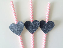 glitter pink white heart chevron Paper Straws Wedding bridal baby valentine's day birthday shower Bachelorette Bar Drinkware 2024 - buy cheap