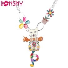Bonsny-collar de aleación con forma de gato y flor para mujer, cadena de esmalte, colgante colorido, novedad de 2016 2024 - compra barato