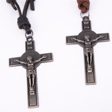 Niuyitid-colar com pingente de crucifixo inri, colar masculino e feminino de couro genuíno com crucifixo, melhor joia religiosa, dropshipping 2024 - compre barato