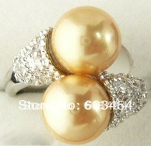 Anillo cristalino de plata con doble perla dorada, tamaño: 6.7.8.9, Envío Gratis, 1 Uds. 2024 - compra barato