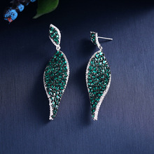 jankelly fashion Mirco Pave green leaf shape  Drop Dangle Earring,Great Design,AAA+ Cubic Zirconia Fashion Earring 2024 - buy cheap