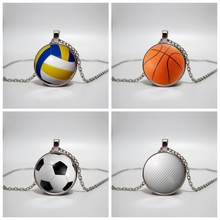 Colar de vidro de voleibol de futebol de bola azul dos homens e das mulheres colar de pingente de jóias personalizado fotos colar personalizado 2024 - compre barato