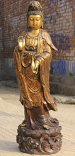 USPS to USA S2176 33" Larger Chinese Bronze Gild Kwan-yin Guan Yin Boddhisattva Goddess Statue 2024 - buy cheap