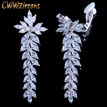CWWZircons Long Leaf Drop Clip On Ear Non Pierced Earrings Cubic Zirconia Crystal Setting Women Wedding Party Accessories CZ404 2024 - buy cheap