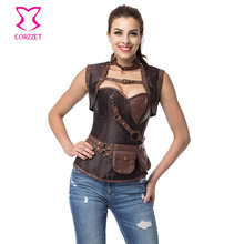 Brown Brocade Women Sexy Steampunk Waist Slimming Corset Corselet Plus Size Corsets And Bustiers 6XL Waist Trainer Steel Bone 2024 - buy cheap