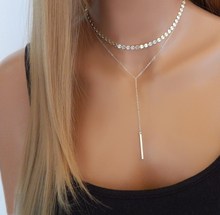 Круглое медное ожерелье с блестками в стиле панк, металлическая блестящая подвеска, модное простое двойное пляжное ожерелье, ювелирные изделия для женщин 4CND94 2024 - купить недорого