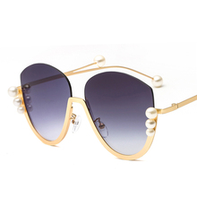 2018 Luxury Semi Rimless Sunglasses Women Retro Metal Frame Pearl Design Female Sun Glasses Fashion Oversized Flat Uv400 Shades 2024 - buy cheap