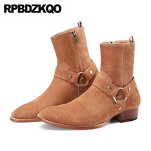 Plus Size Designer Shoes Men High Quality Suede Autumn Fall Brown Runway Zipper Ankle Pointed Toe Footwear Harness Chunky Boots 2024 - buy cheap