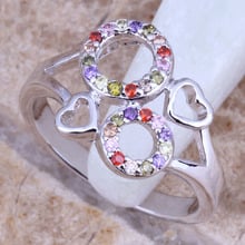 Circle With Heart Multicolor Multigem Silver Plated Ring Size 6 / 7 / 8 E554 2024 - buy cheap