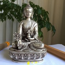 China Prata Budismo dragão multa Po Cantou assento de Lótus Buddha Escultura Estátua do Buda da Medicina 2024 - compre barato