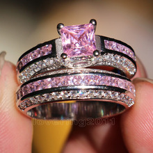 Choucong-Conjunto de anillo de boda con Circonia cúbica para mujer, joyería de lujo de corte princesa, oro blanco 10kt, rosa, Circonia cúbica, boda, regalo 2024 - compra barato