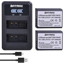 Bateria lp e10 com carregador duplo, para câmera, 2 unidades, 1500mah, led, usb, para canon eos duke t3, t5, t6, t7, 1100d, 1200d, 1300d, 1500d 2024 - compre barato