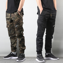 Calça jeans masculina estilo japonês, com bolsos grandes, camuflada, militar, estilo americano, para corrida 2024 - compre barato