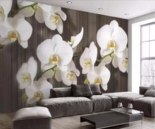 Beibehang costom wallpaper stereo phalaenopsis flowers wood grain modern minimalist TV background wall decoration 3d wallpaper 2024 - buy cheap