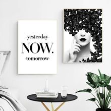 Nordic Quote Poster Black White Butterfly Woman Wall Art Canvas Prints Wall Pictures Modern Paintings Home Living Room Decor 2024 - buy cheap