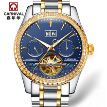 Carnival tourbillon automatic mechanical famous brand mens watches fashion full steel waterproof luminous luxury army watch gold 2024 - buy cheap