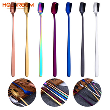 Holaroom Korean Solid Mug Spoon Home Dessert Ice Cream Coffee Cocktail Long Handle Spoons 304 Stainless Steel Square Head Spoons 2024 - buy cheap