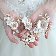Jonnafe Gold Floral Wedding Hair Comb Pins Charming Women Hair Ornament Handmade Wedding Prom Accessories 2024 - buy cheap