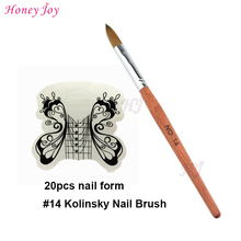 Fine Hair Acrylic Nails Tool Kit Set SIZE no.14 Kolinsky Sable Acrylic Nail Art Brush + 20pcs White Butterfly Nail Form Nail 2024 - buy cheap