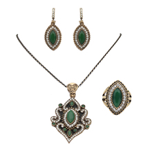 Conjunto de joyería Vintage turca para mujer, pendientes, collar y anillo de Color dorado antiguo, diseño Floral de cristal colorido, bisutería de boda de la India 2024 - compra barato