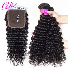 Celie Hair 5x5 Closure With Bundles Remy Brazilian Deep Wave Human Hair 3 Bundles With Closure Deep Wave Bundles With Closure 2024 - buy cheap