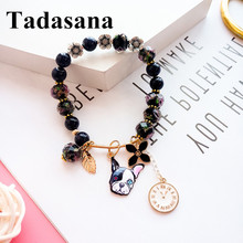 Handmade Natural Stone Beads Bohemian Bracelet Ladies Lovely Dog Metal Clock Pendant Charm Bracelet Jewellery Vintage 2024 - buy cheap