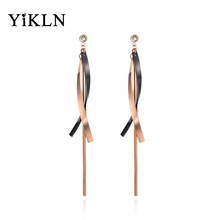 YiKLN-pendientes de acero de titanio con borlas geométricas para mujer, joyería de zirconia cúbica, aretes de tuerca de Color oro rosa, YE18028 2024 - compra barato