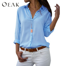 Oeak 2019 Autunm Women V-Neck Tops Long Sleeve Casual Chiffon Blouse Ladies Work Wear Solid Color Office Shirts 2024 - buy cheap