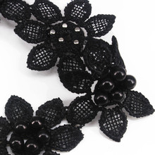 10yard Black Beads Pearls Embroidered Lace Fabric Trim Motif Applique Trimming Sewing Accessories for Costumes Design T1478 2024 - buy cheap
