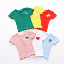 Camisa do bebê 2020 moda manga curta bebê menina t camisa verão sólido bebê menina topos o-pescoço bonito roupas infantis 2024 - compre barato