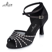 Ladingwu Satin Collocation Rectangle Rhinestone Colors White/Black Dance Shoes For Women Latin Ballroom Salsa Dance Shoes 2022 - buy cheap