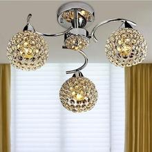 Luces LED de cristal para techo, lámparas de 3 cabezales para dormitorio, sala de estar, esfera, E14, lustre 2024 - compra barato